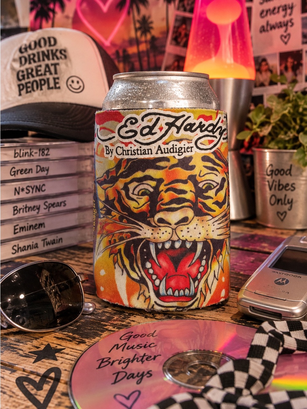 Vintage Ed Hardy Tiger Tattoo Open Ended Neoprene Can Sleeve Coozie